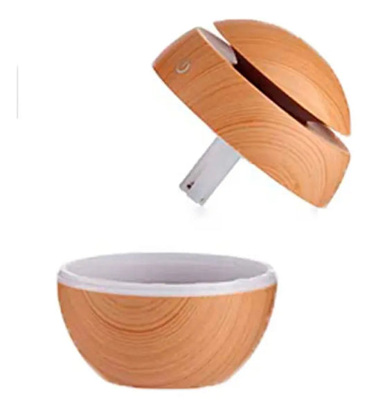 Humidificador Difusor De Aromas Redondo Madera Usb Con Luz