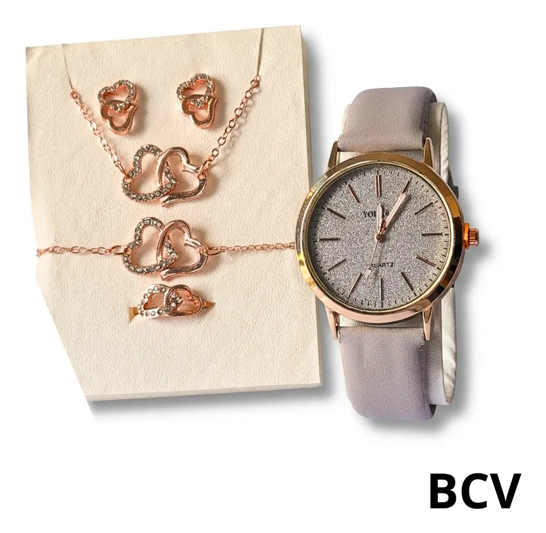Set Reloj Dama Accesorios Fantasia Pulseras Analogico Collar