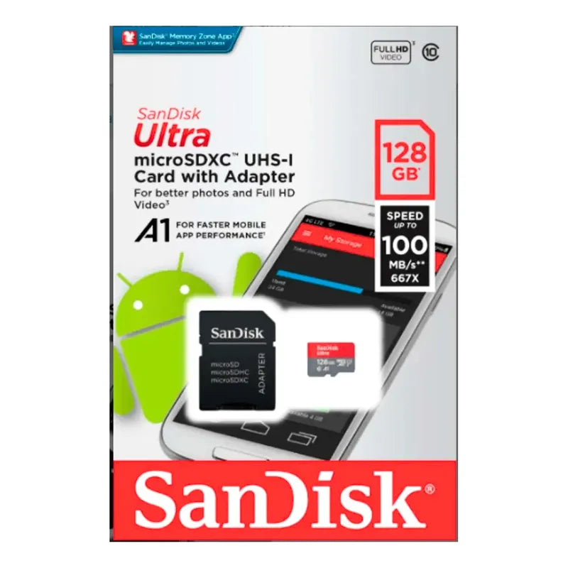 Memoria Micro Sd 128 Gb Sandisk Ultra A1 100 Mb/s Sellada Hd