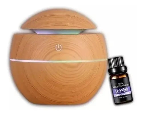 Humidificador Difusor De Aromas Redondo Madera Usb Con Luz
