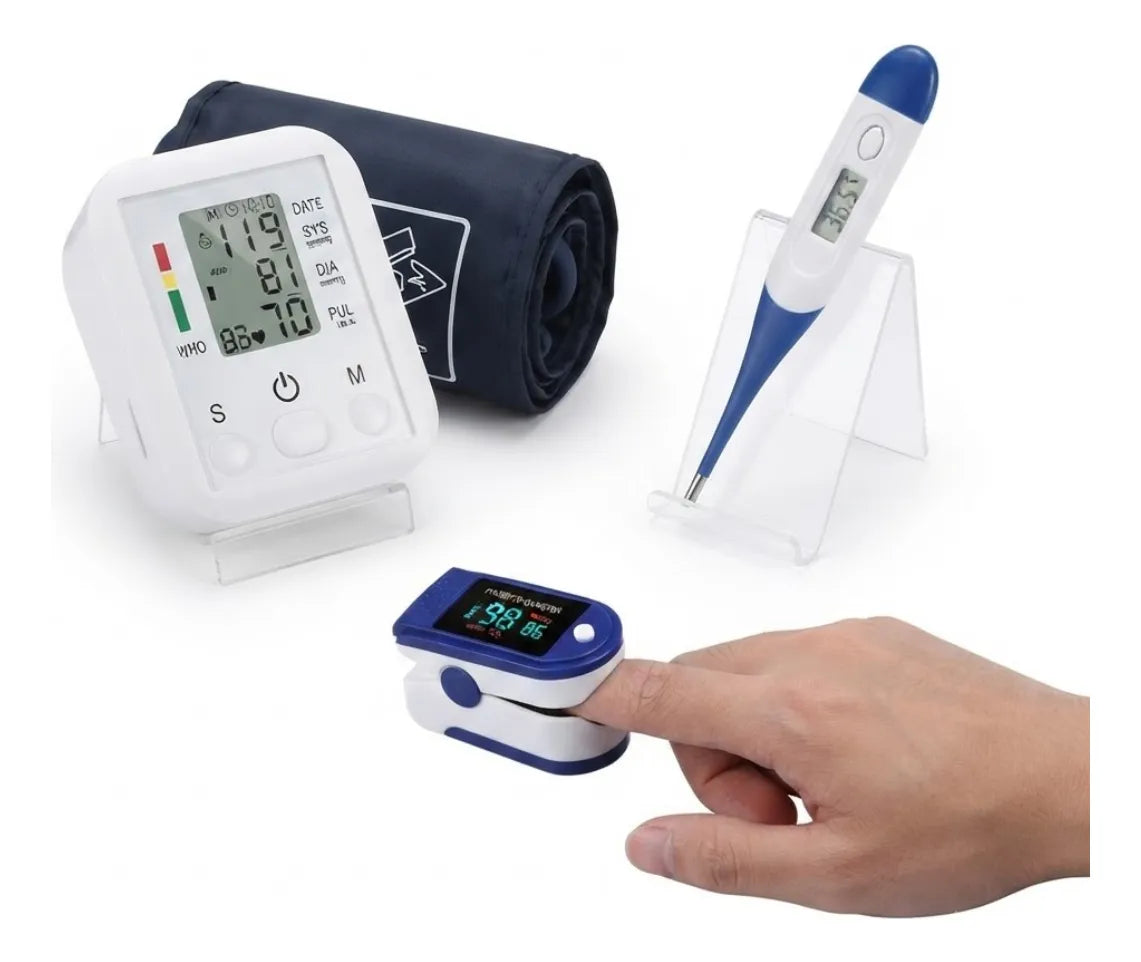 Tensiómetro Digital Brazo + Oximetro + Termometro Oral Combo