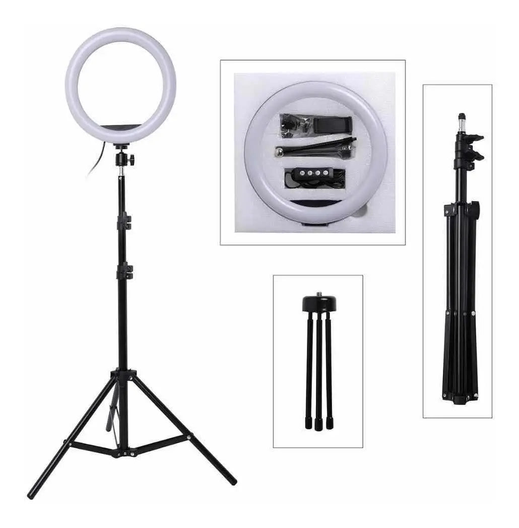 Aro De Luz Led 20 Cm Con Trípode Y Base Celular