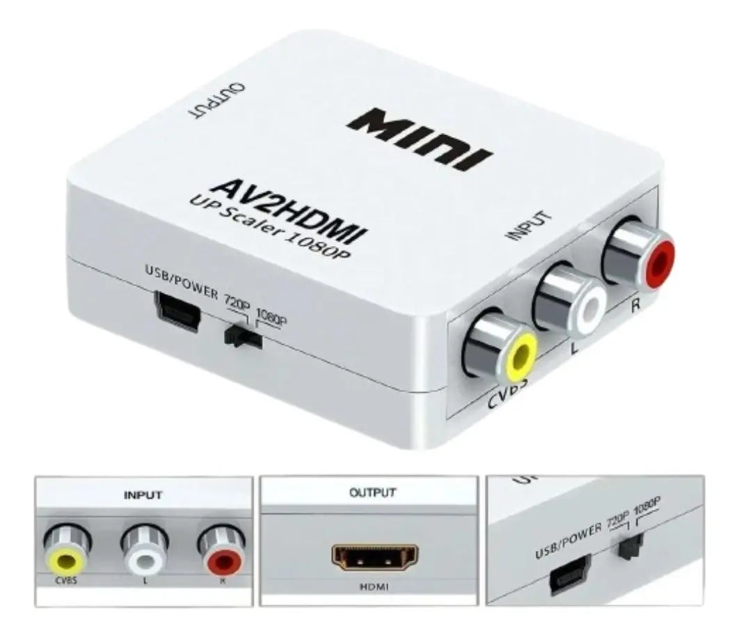 Adaptador Convertidor de RCA AV a HDMI (Blanco)
