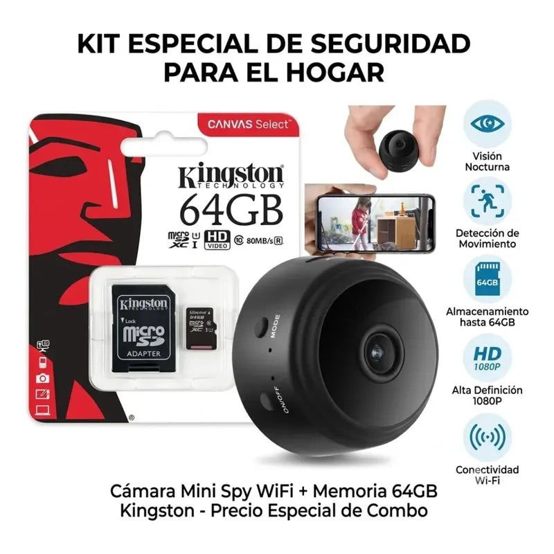 Mini Cámara Wifi Espía Hd + Memoria Micro Sd 64gb Combo Hd