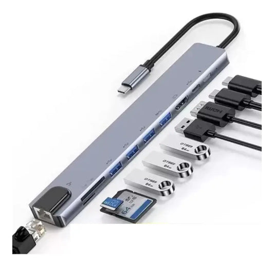 Hub Adaptador Multipuestos 10 En1 Tipo C 3.0 Aluminio