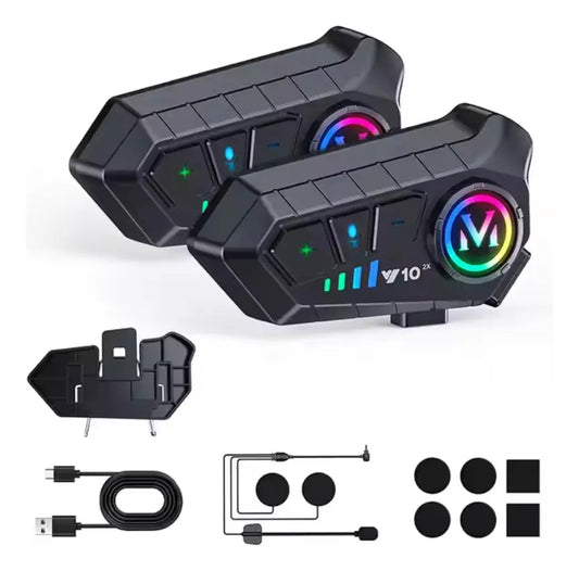 Par Audifono Inalambrico Intercomunicador V10 Moto Bluetooth