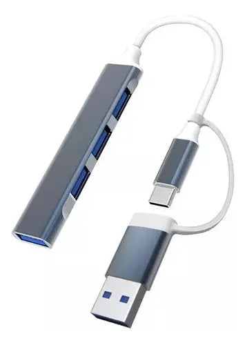 Hub USB 4 en 1 de Aluminio Tipo-C y USB 3.0 Multipuerto para PC y Celular