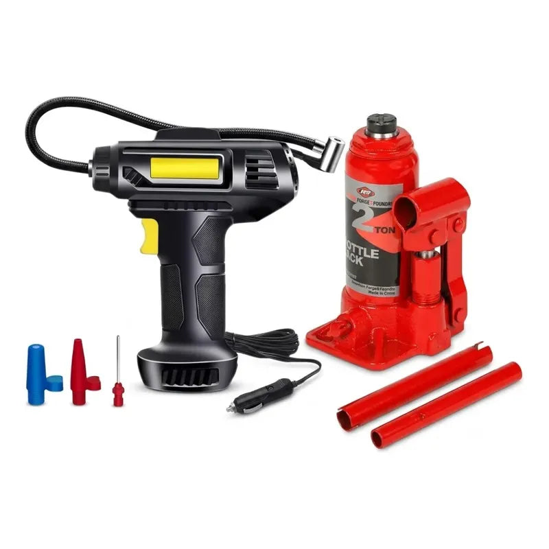 Gato Hidráulico 2 Toneladas + Inflador Caucho Portátil Carro
