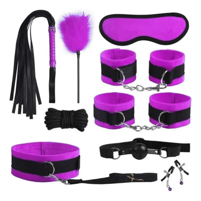 Kit Fetichismo Bdsm Esposas Latigo Juegos En Pareja 7 Piezas