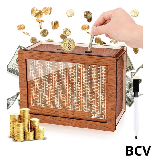 Caja Alcancia Plan De Ahorro De Dinero 5000 Madera Borrable