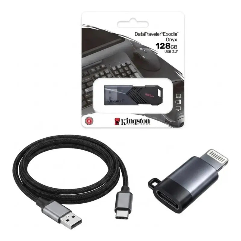 Pendrive 128gb + Adaptador Otg iPhone + Cable Carga Tipo C