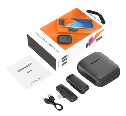 Set de Micrófonos Duales Inalámbricos Completo con Estuche para iPhone y Tipo-C