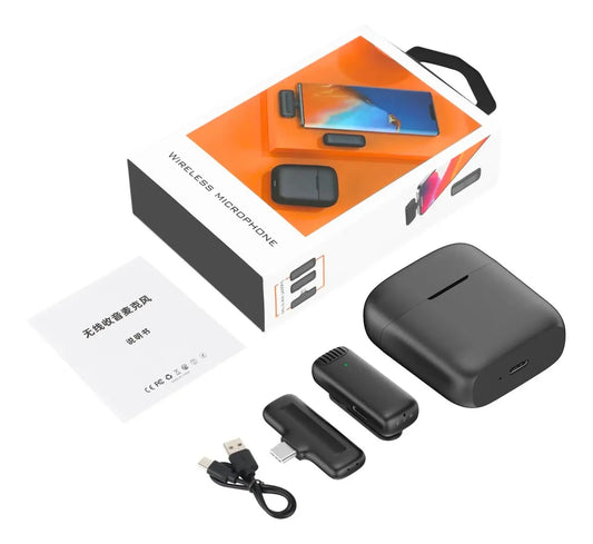 Set de Micrófonos Duales Inalámbricos Completo con Estuche para iPhone y Tipo-C