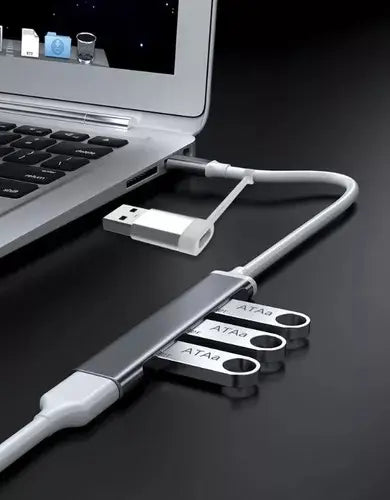 Hub USB 4 en 1 de Aluminio Tipo-C y USB 3.0 Multipuerto para PC y Celular