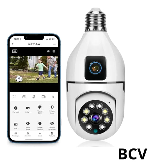 Camara De Seguridad Doble Bombillo Inalambrica Wifi Hd Rosca