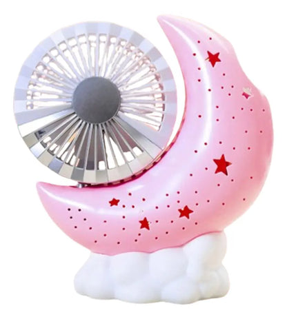 Lampara Luna Mesa Noche Mini Ventilador Recargable Portatil
