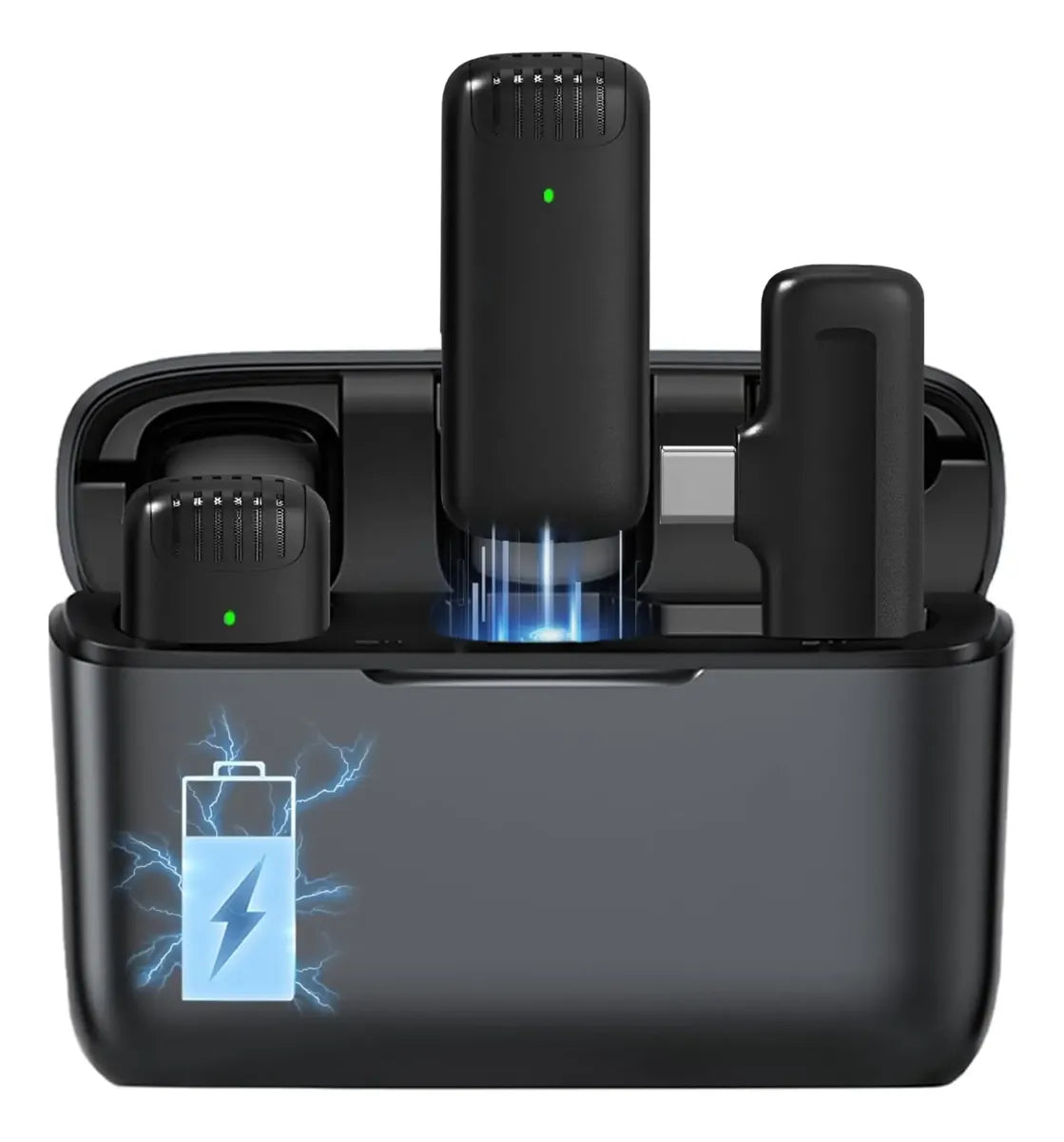 Set de Micrófonos Duales Inalámbricos Completo con Estuche para iPhone y Tipo-C