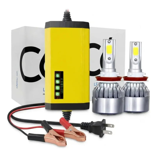 Bombillos Led Luz Faro + Cargador Batería Moto 12v Kit Carro