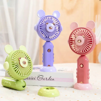 Mini Ventilador Portátil Recargable Osito Con Base 3 Aspas