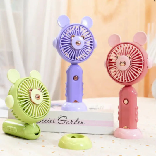 Mini Ventilador Portátil Recargable Osito Con Base 3 Aspas