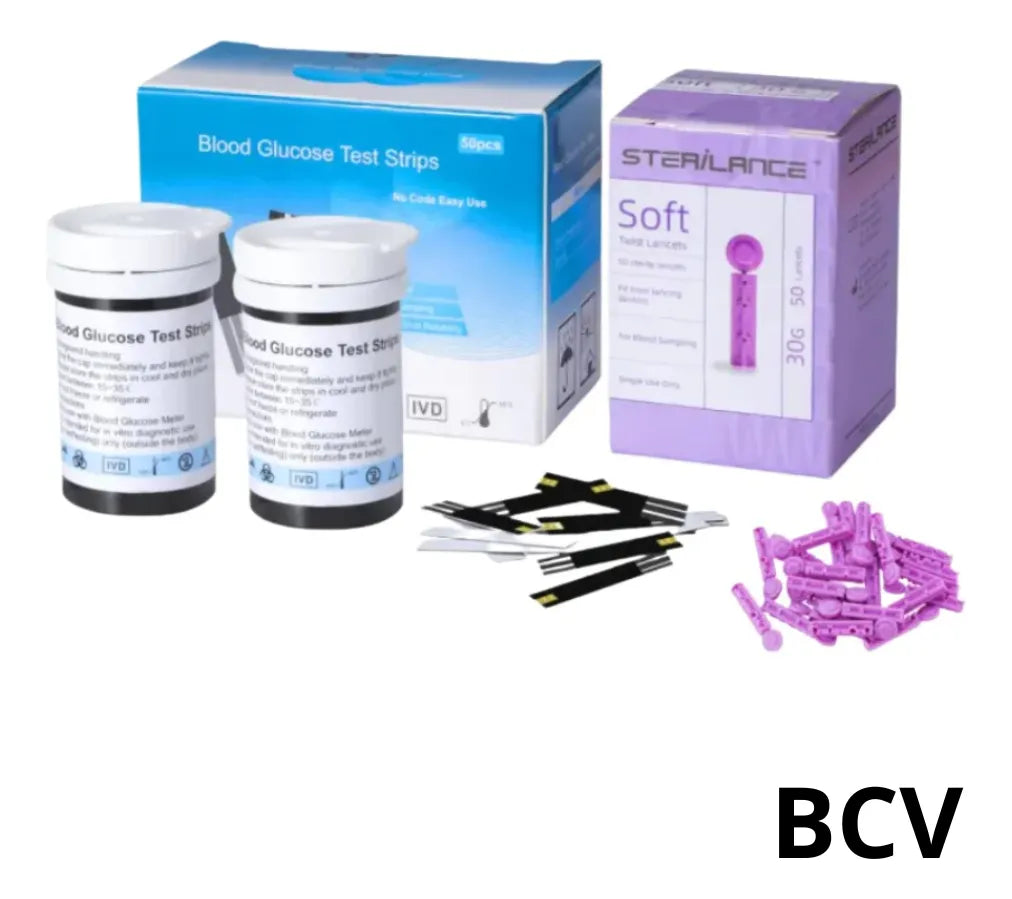 Repuestos De Glucometro Kit 50 Tiras 50 Lancetas Portatil