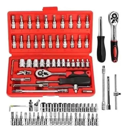 Juego De Rachet Dados 1/4 46 Piezas Milimetrícos Extension