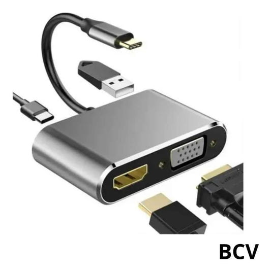 Adaptador Hub Usb-c 4 En 1 Dhmi 4k 3.0 Vga Multipuertos Otg