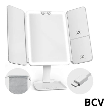 Espejo Luz Led Portátil Con Aumento Recargable Maquillaje