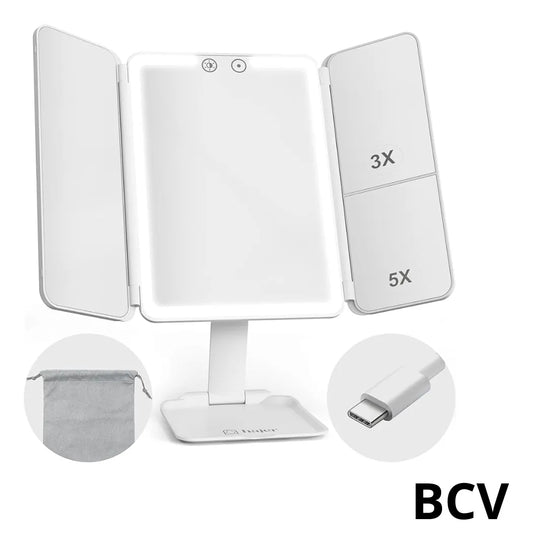 Espejo Luz Led Portátil Con Aumento Recargable Maquillaje