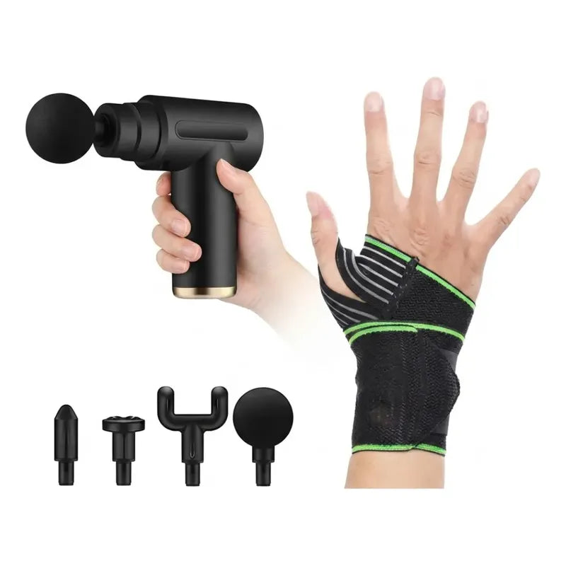 Pistola Masaje Muscular Usb + Muñequera Deportiva Combo Gym