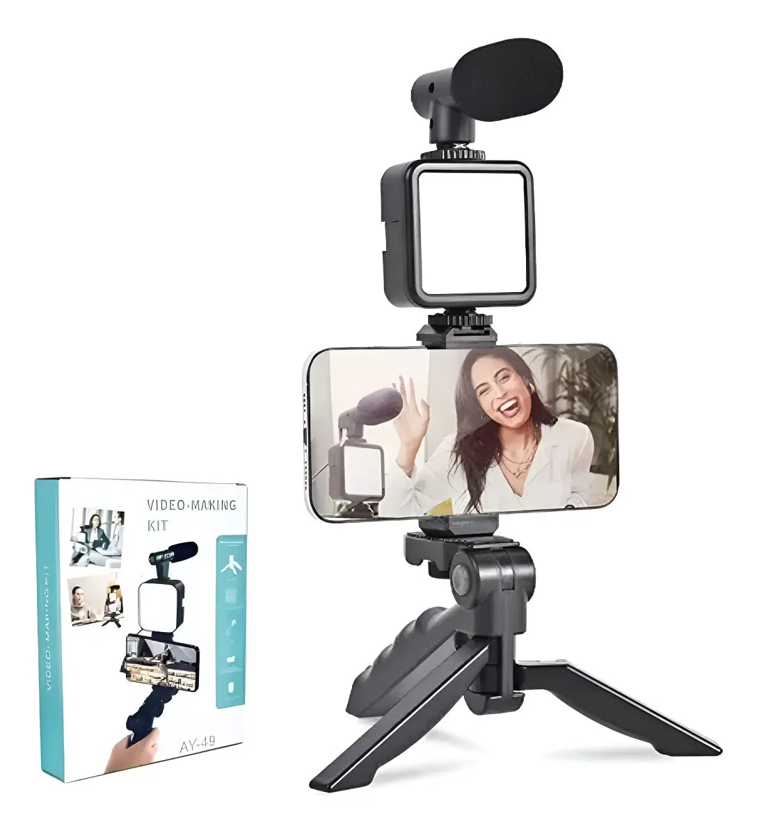 Kit Grabacion Microfono Estabilizador Video Luz Led Portatil