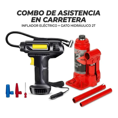 Gato Hidráulico 2 Toneladas + Inflador Caucho Portátil Carro