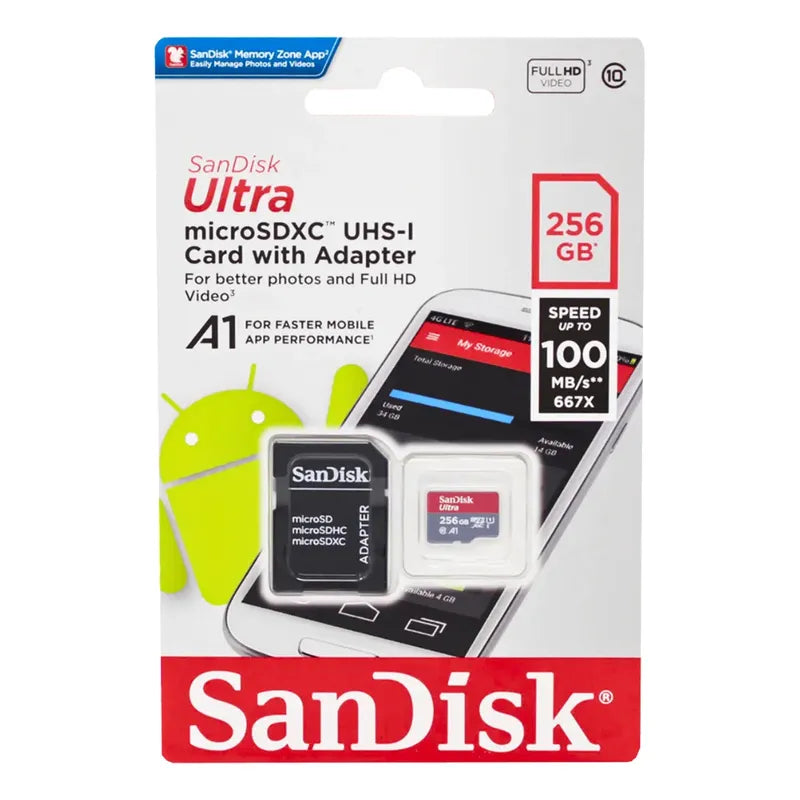 Memoria Micro Sd 256 Gb Sandisk Ultra A1 100 Mb/s Sellada Hd