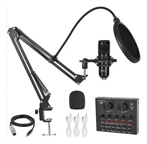 Micrófono Condensador Profesional V8 Con Consola De Sonido