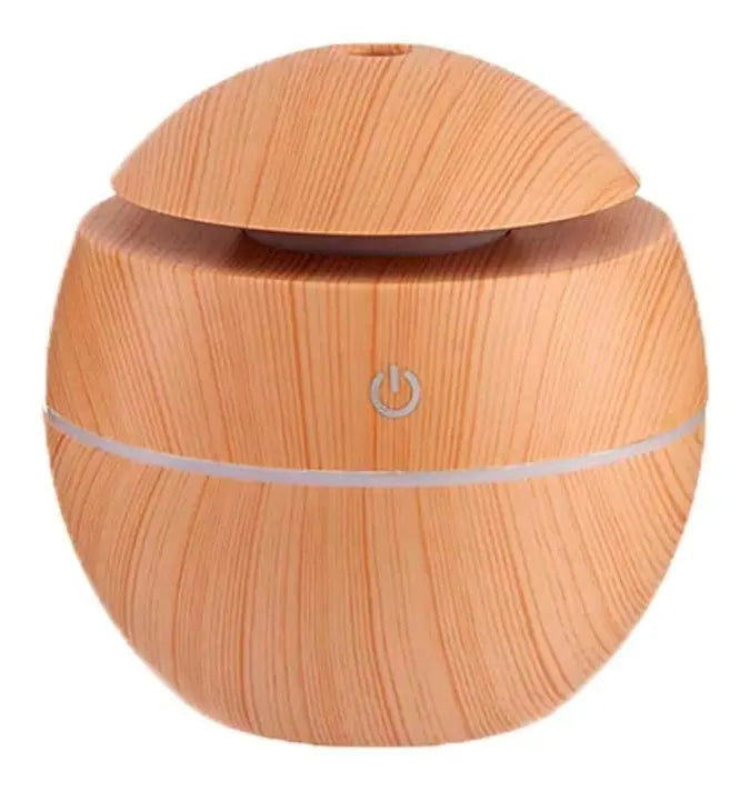 Humidificador Difusor De Aromas Redondo Madera Usb Con Luz