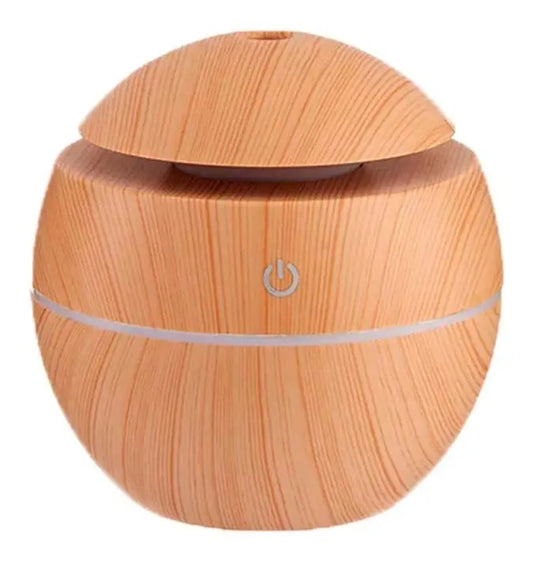 Humidificador Difusor De Aromas Redondo Madera Usb Con Luz