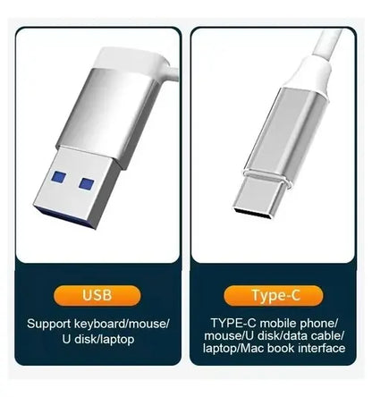 Hub USB 4 en 1 de Aluminio Tipo-C y USB 3.0 Multipuerto para PC y Celular
