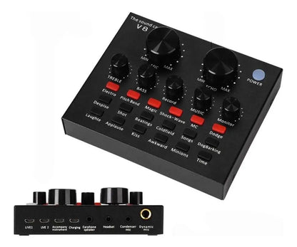 Tarjeta Sonido V8 Multifuncional Mezclador Audio Micrófono