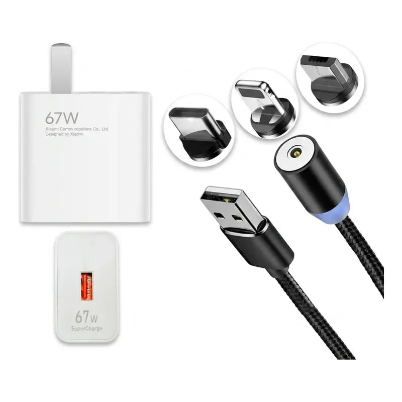Taco Cargador Xiaomi 67w + Cable Imantado Tipoc iPhone Combo