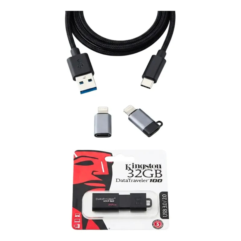 Pendrive 32gb + Adaptador Otg iPhone + Cable De Carga Tipo C