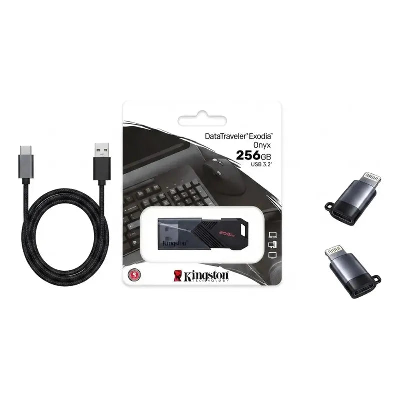 Pendrive 256gb + Adaptador Otg iPhone + Cable Carga Tipo C