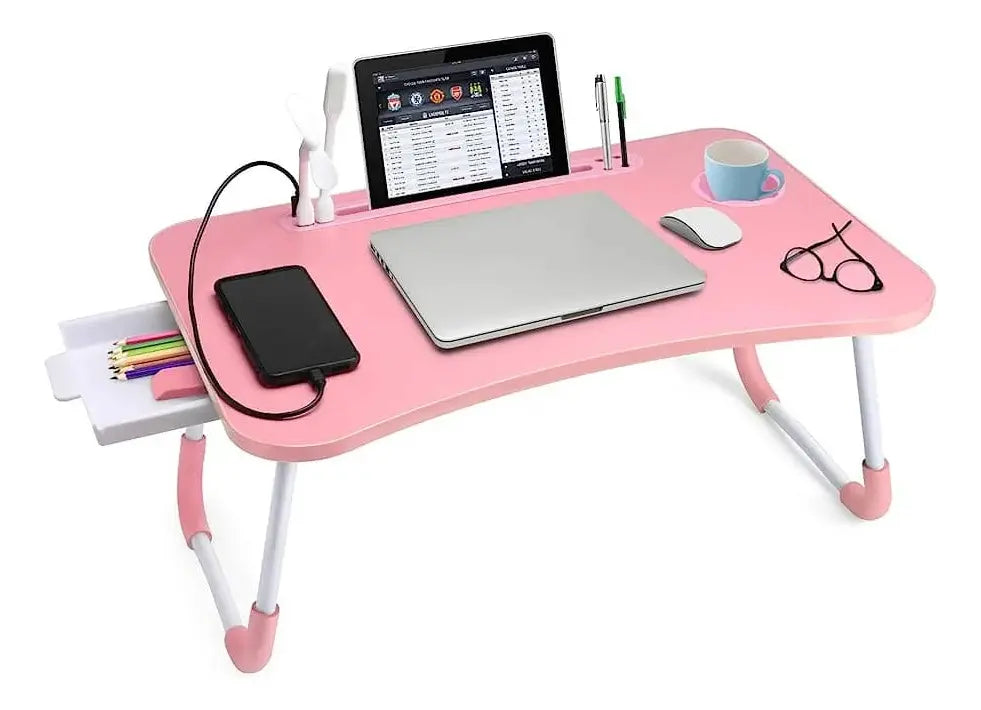 Mesa Plegable Para Laptop Con Portavasos Y Cajón Lateral - Estándar