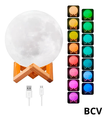 Lampara De Luna Rgb 3d Recargable Multicolor Control Remoto