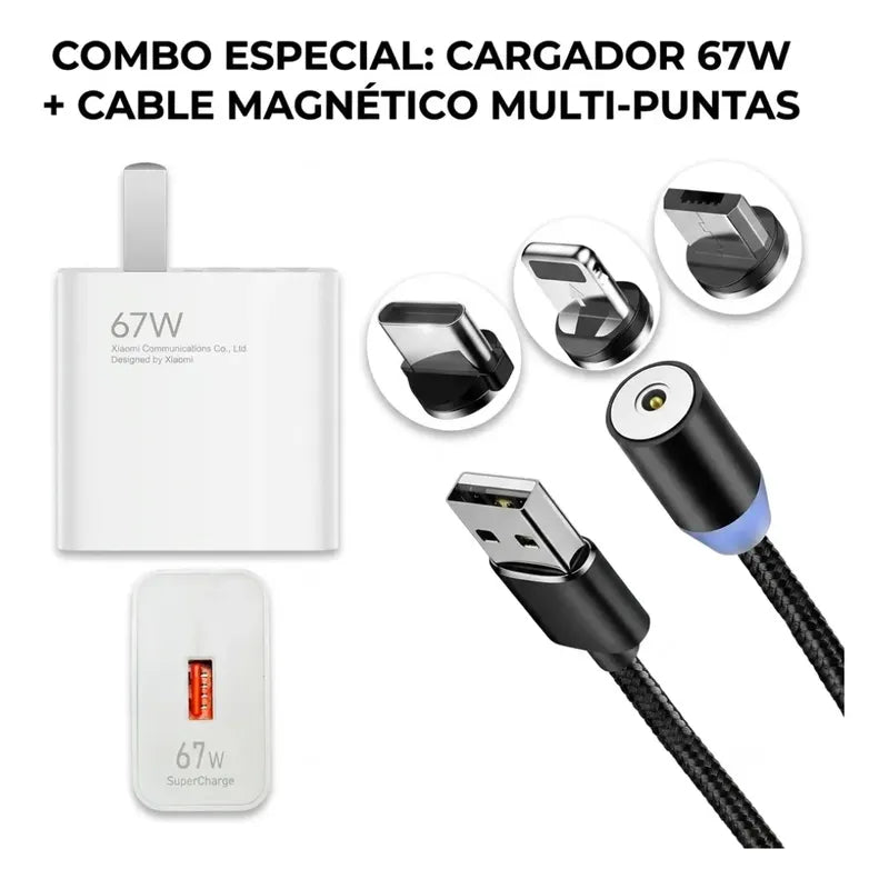 Taco Cargador Xiaomi 67w + Cable Imantado Tipoc iPhone Combo