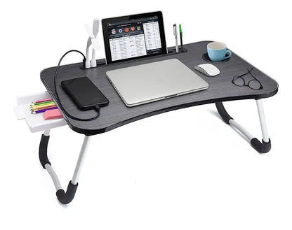 Mesa Plegable Para Laptop Con Portavasos Y Cajón Lateral - Estándar