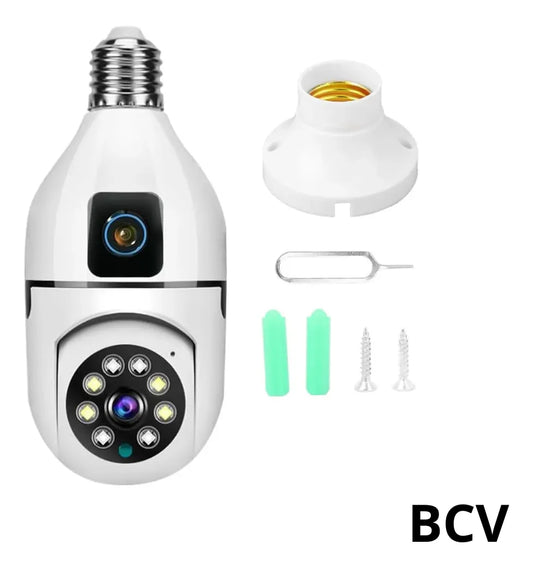 Camara De Seguridad Doble Bombillo Inalambrica Wifi Hd Rosca