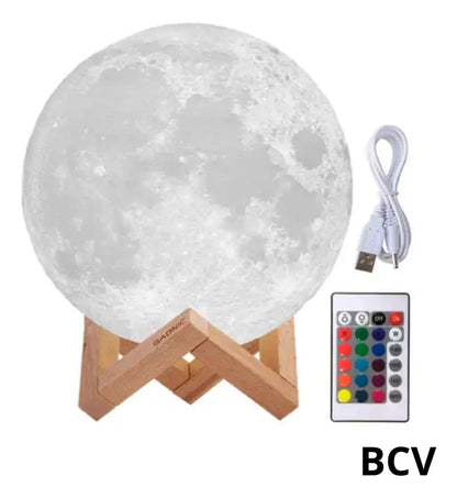 Lampara De Luna Rgb 3d Recargable Multicolor Control Remoto
