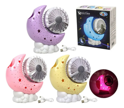 Lampara Luna Mesa Noche Mini Ventilador Recargable Portatil