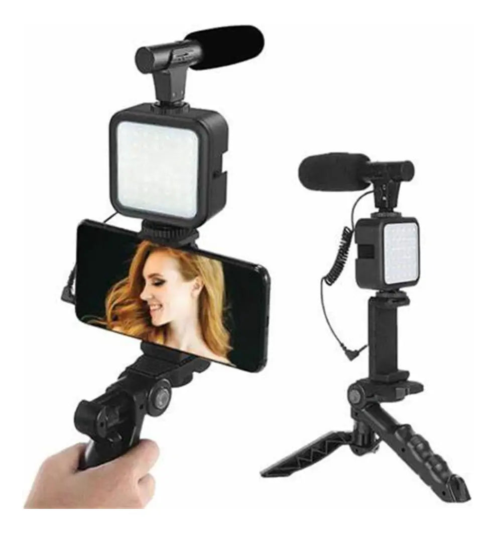 Kit Grabacion Microfono Estabilizador Video Luz Led Portatil