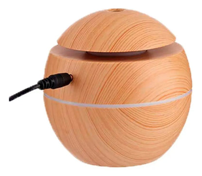 Humidificador Difusor De Aromas Redondo Madera Usb Con Luz